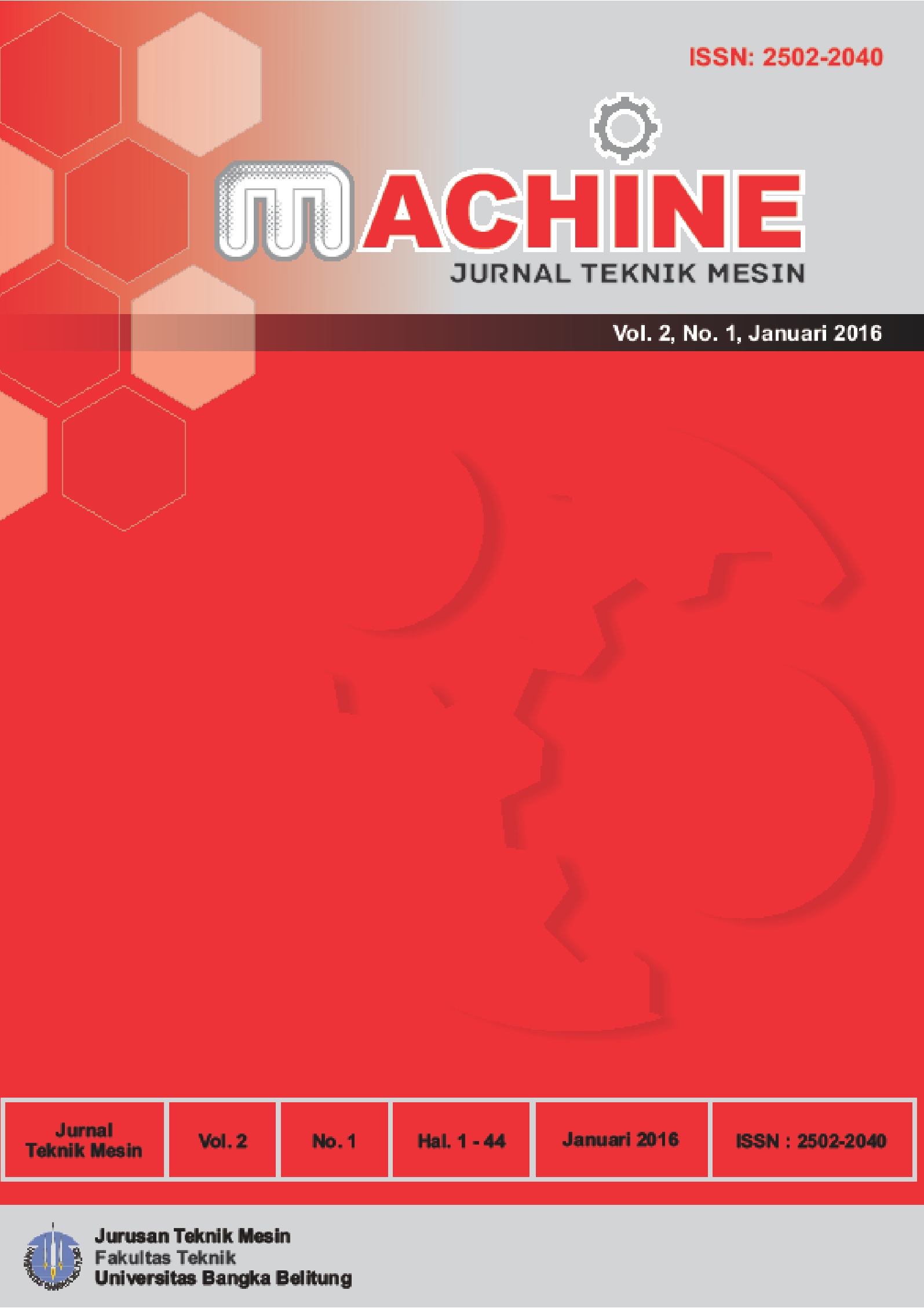 					View Vol. 2 No. 1 (2016): Machine : Jurnal Teknik Mesin
				