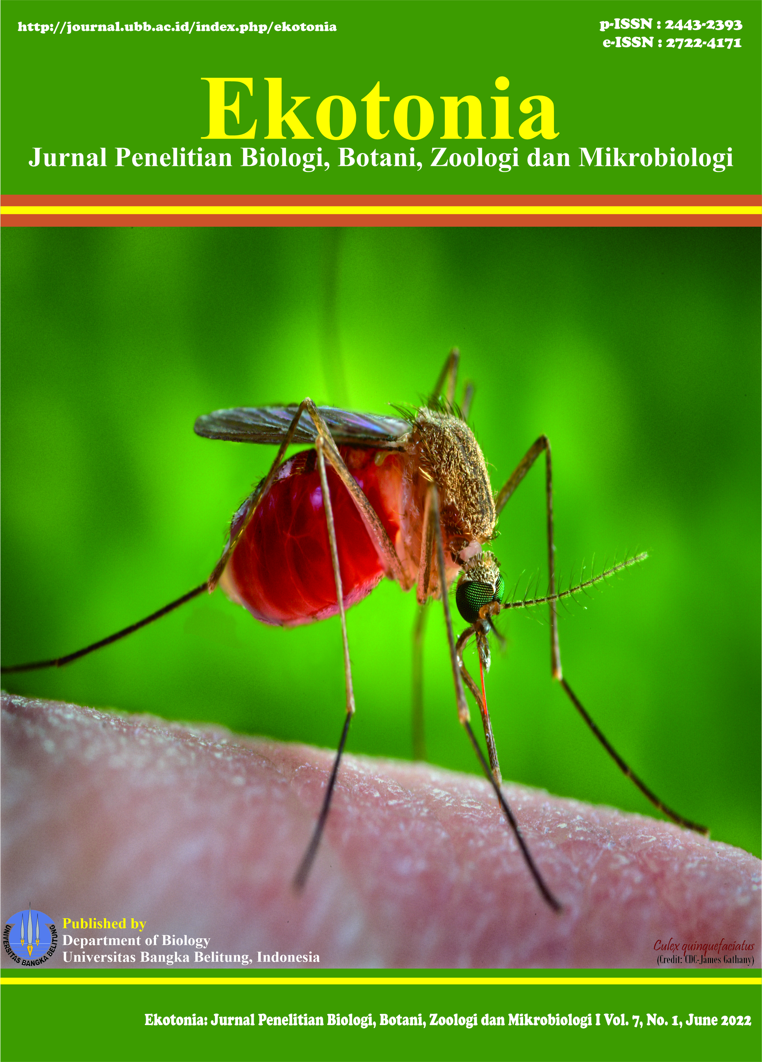 					View Vol. 7 No. 1 (2022): Ekotonia: Jurnal Penelitian Biologi, Botani, Zoologi dan Mikrobiologi
				